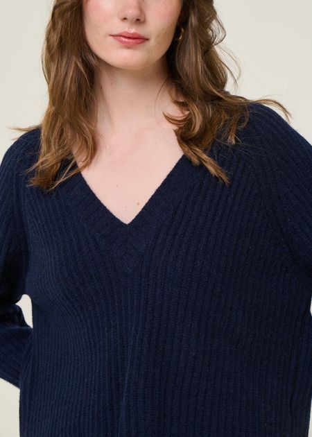 Pull col v en laine recyclée | bleu "manon - blu mora" - Rifò