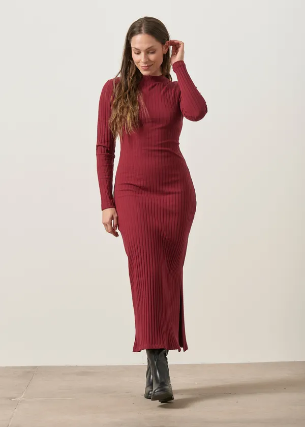 Robe longue côtelé en coton bio | bordeaux "Thelma", WeDressFair
