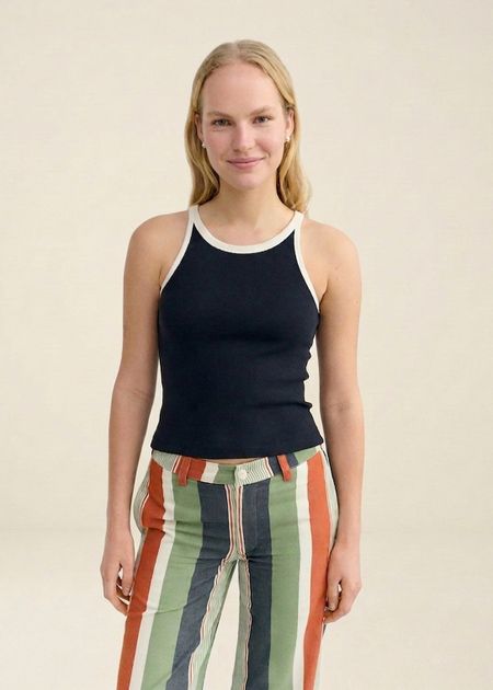 Débardeur en coton bio | marine "navy pannacota contrast harriet top" - Thinking Mu