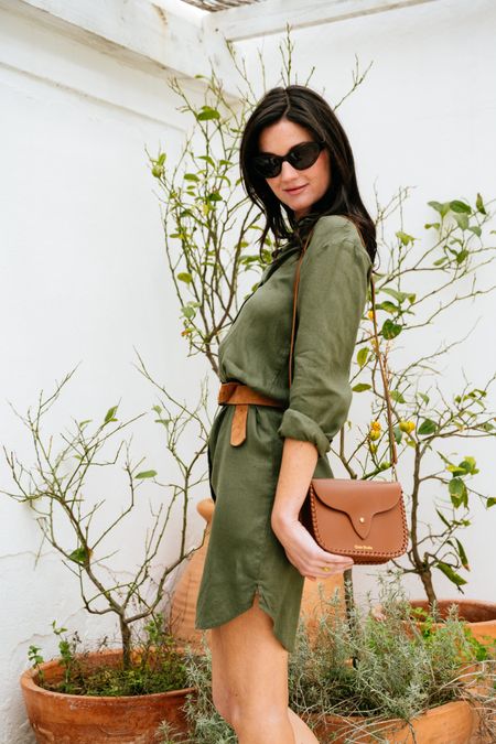 Robe chemise en lin biologique | vert "classic linen dress burned olive" - Knowledge Cotton Apparel
