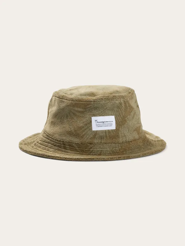 Bob imprimé vert en coton bio et matière recyclée - terry printed buckle hat aop, Knowledge Cotton Apparel