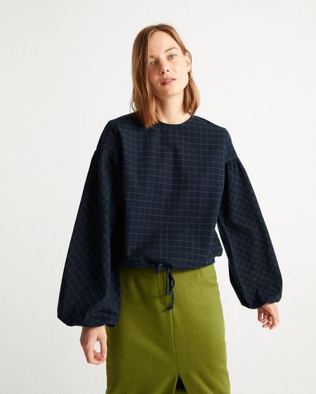 Blouse marine carreaux en coton bio - boann navy