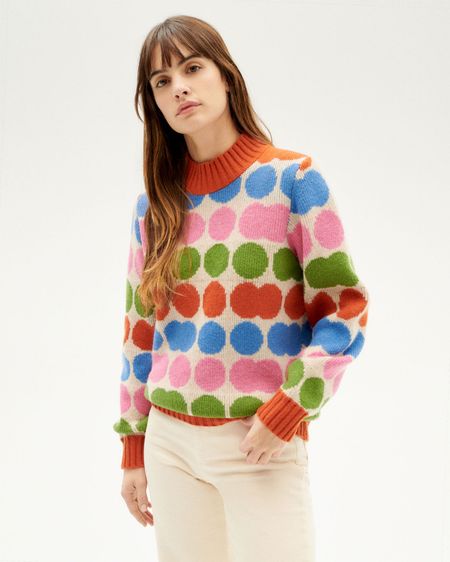 Pull coloré en laine certifiée | multicolore "dots green ops knitted sweater"