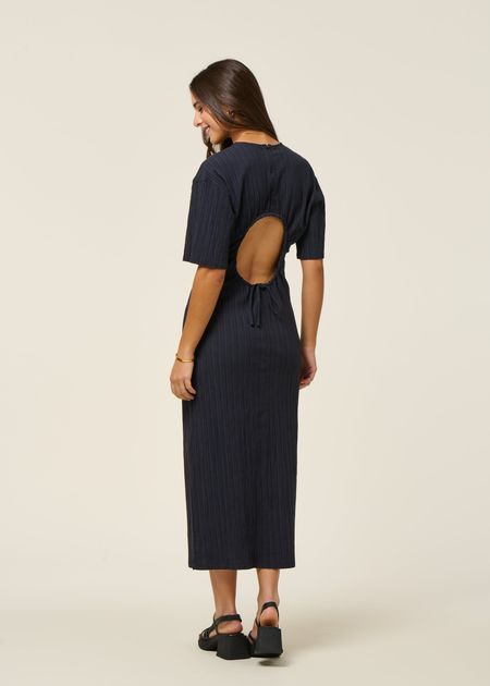 Robe longue en coton bio | marine "navy kina dress - blue", Thinking Mu, photo 4