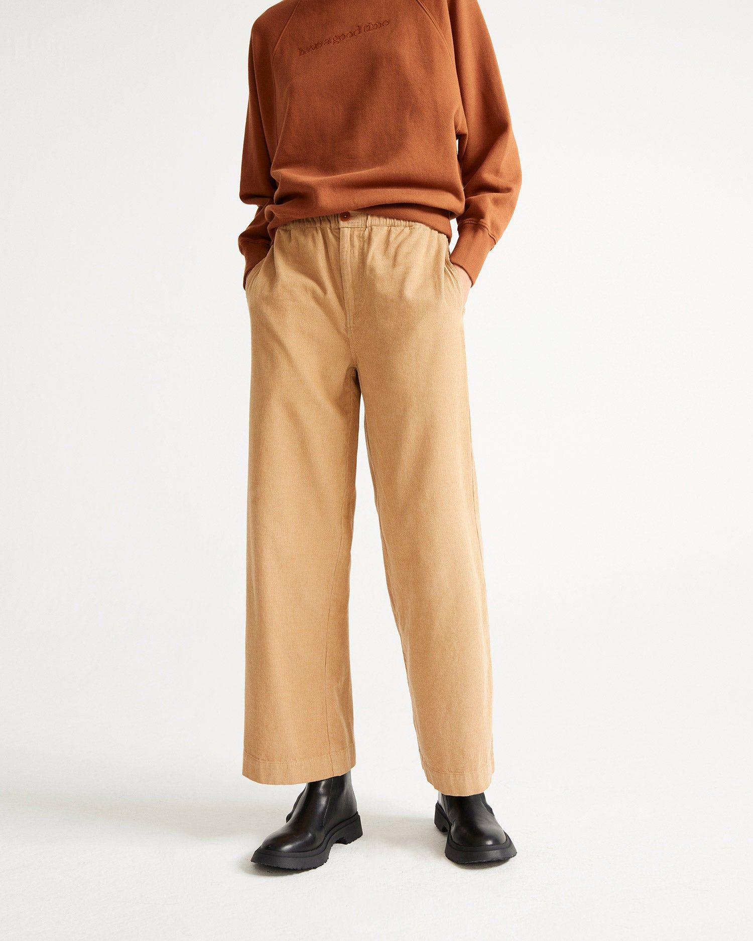 Pantalon large camel en coton bio - maia camel, Thinking Mu, photo 1