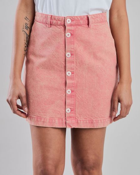 Jupe denim en coton bio | rose "Washed denim mini skirt pink"