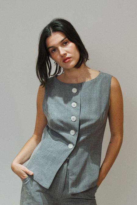 Top gilet made in france en matière upcyclée | gris "lara"