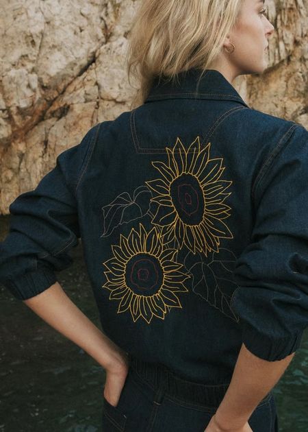 Veste denim brodé en coton bio | bleu "Jacket sunna denim dark blue" - Dedicated