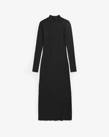 Robe longue côtelée en coton bio | noir "heavy ribbed mock neck dress - true black", Rotholz, photo 4