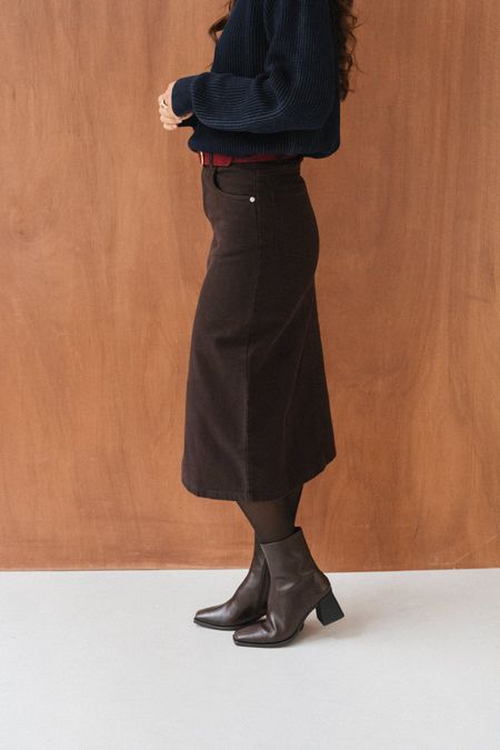 Jupe mi-longue twill en coton bio | marron "twill skirt - chocolate torte", Knowledge Cotton Apparel, photo 4