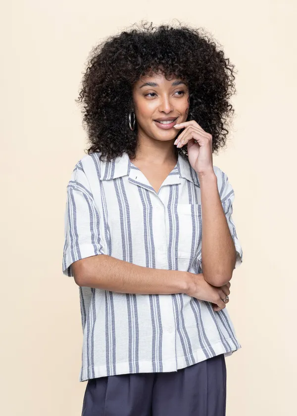 Chemise manches courtes en coton bio | rayé "striped short sleeved shirt blue stripe", Knowledge Cotton Apparel