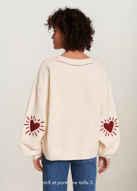 Sweat brodé en coton bio | crème "sweat cœur solaire femme avec coudières " - émoi émoi