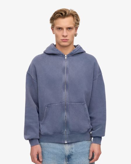 Sweat zippé oversize en coton bio | bleu "organic oversized zip hood - neptune blue"