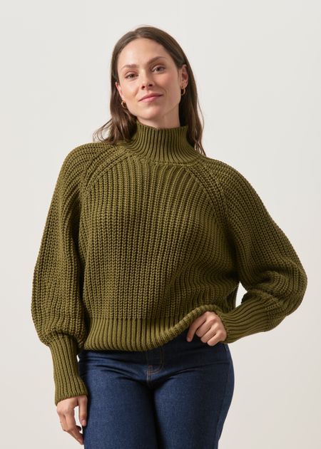 Pull maille en coton bio | vert "Ola - woody-olive", Jan'n June