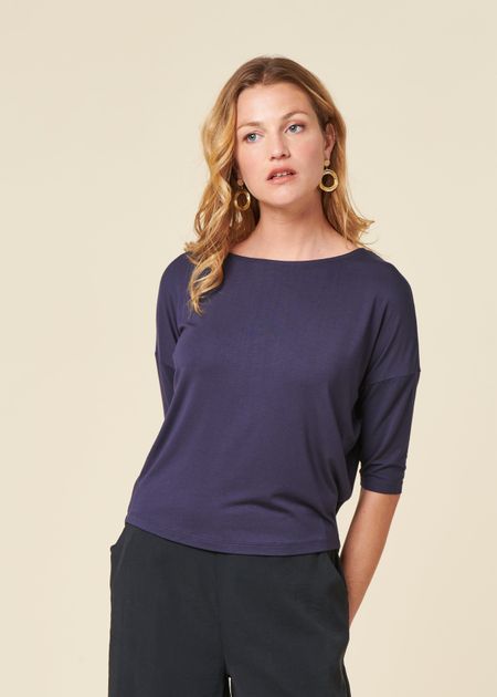 T-shirt manches 3/4 en modal | violet "zur-3 t-shirt - navy violet"