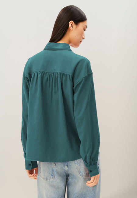 Chemise ample en coton bio | bleu vert "Efinaraa flanell blouse - petrol velvet", Armedangels, photo 3