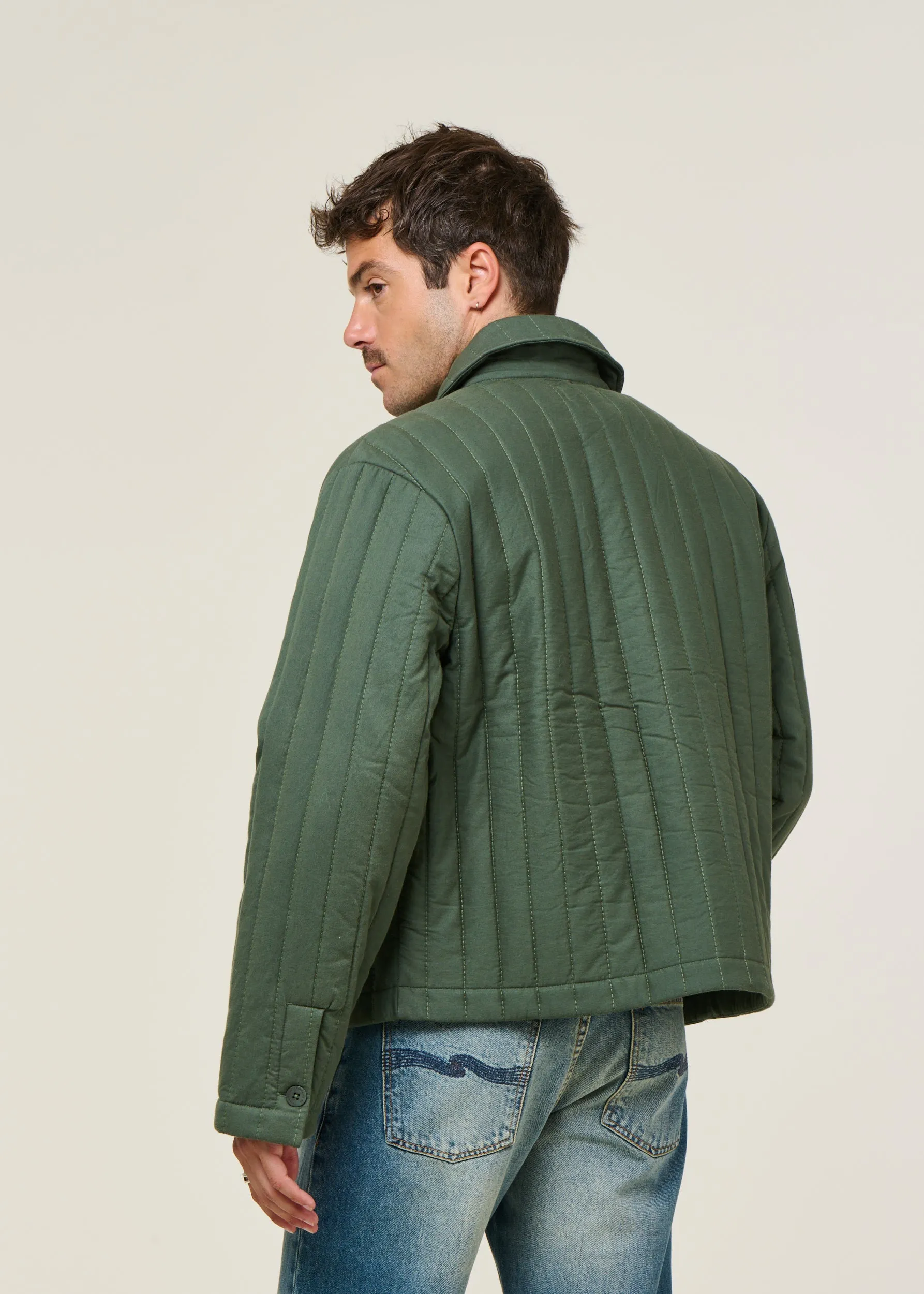 Veste matelassée en coton bio | vert "dark eucaliptus roc jacket - green", Thinking Mu, photo 4
