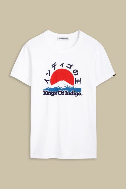 T-shirt blanc à imprimés japonais en coton bio - darius, Kings of Indigo, photo 4