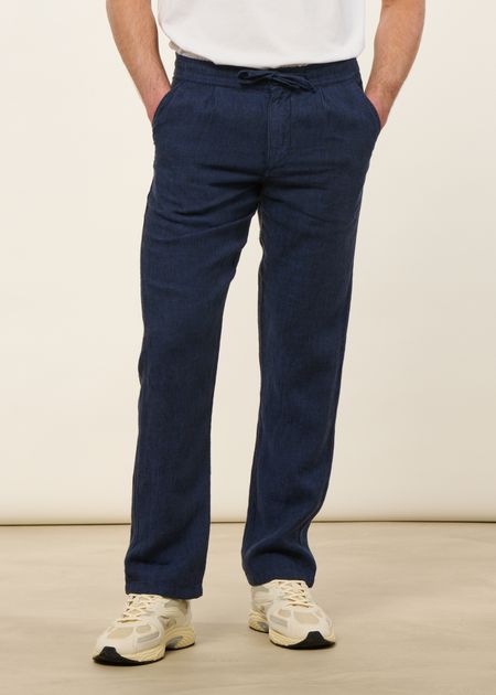 Pantalon en lin bio | marine "loose linen pant total eclipse" - Knowledge Cotton Apparel