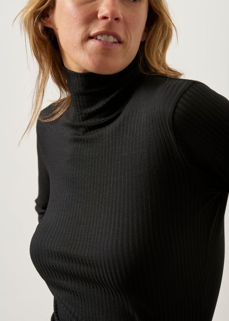 Top col roulé côtelé en tencel | noir "mio black", Jan'n June, photo 2