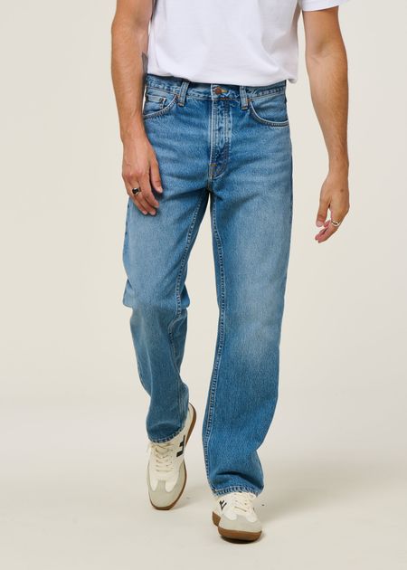 Jean droit large en coton bio | bleu délavé "rad rufus indigo blues" - Nudie Jeans