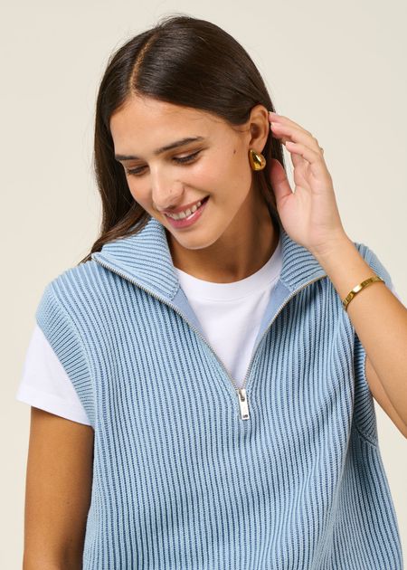 Pull sans manches en coton bio | bleu "vanisé knit vest - dark blue glow" - Armedangels