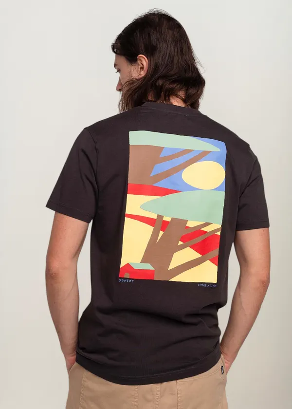 T-shirt imprimé en coton bio | noir "sunset", Olow