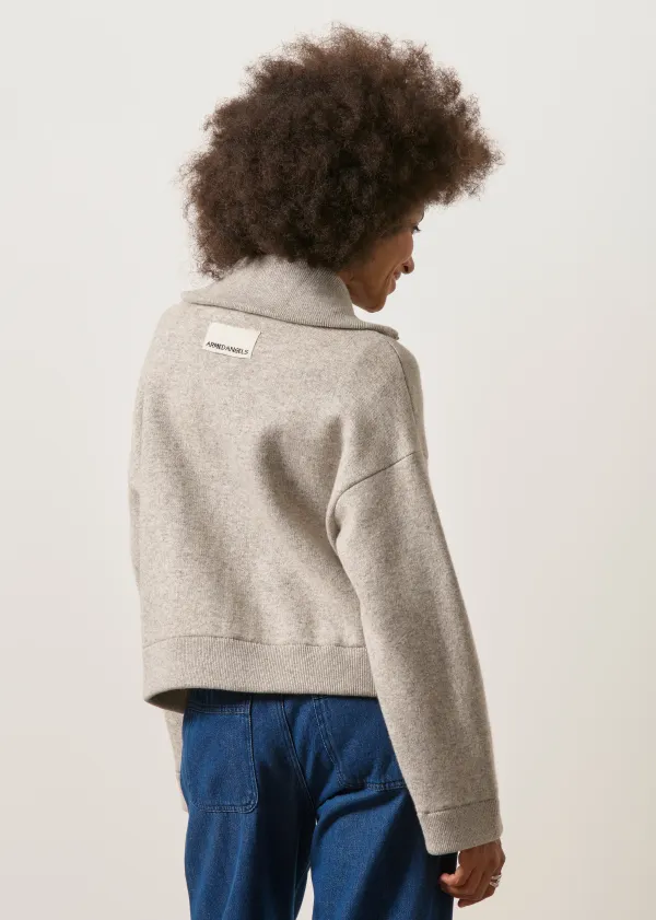 Veste en laine et coton bio | gris "cotton-wool knit jacket - dark honey melange", Armedangels