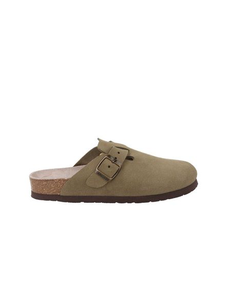 Sabots en cuir certifié | marron "riva velour kaki" - Genuins