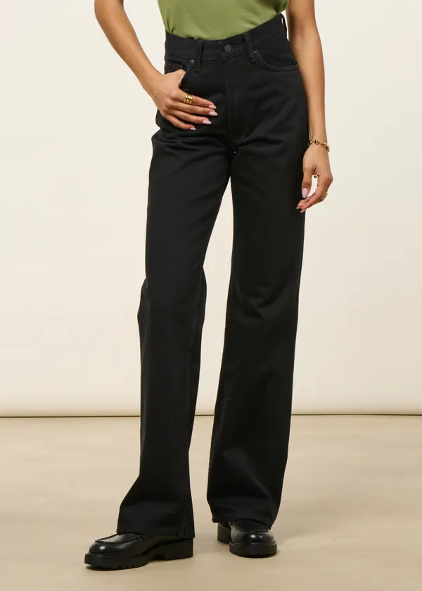 Jean droit large en coton biologique | noir "clean eileen smooth black", Nudie Jeans