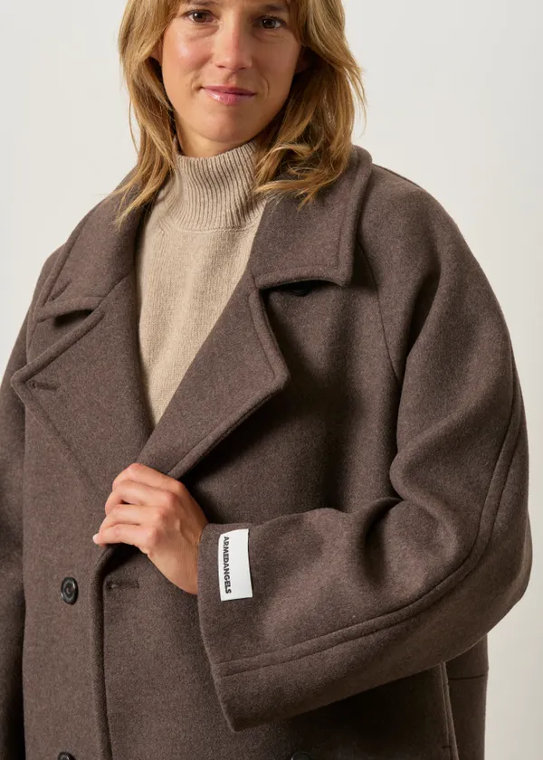 Manteau long en laine recyclée | marron "Wool double-breasted coat - claystone-melange", Armedangels