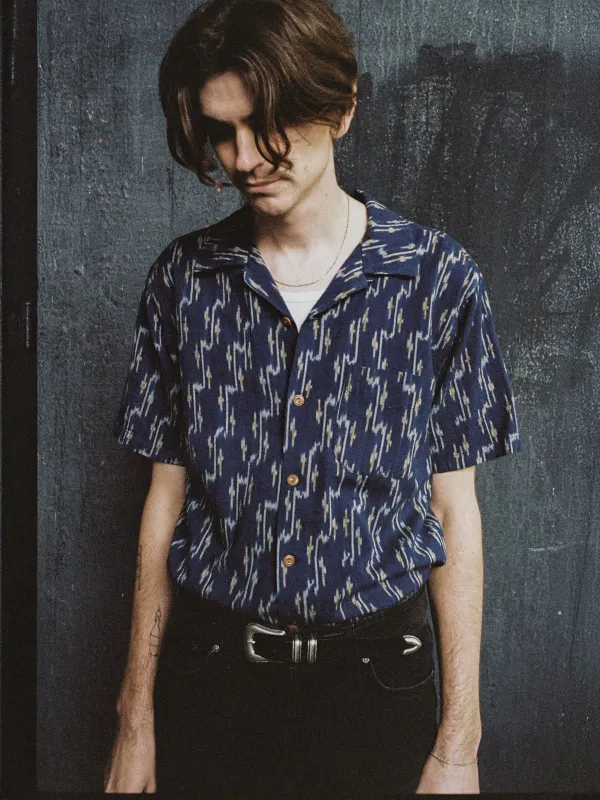 Chemise en coton bio | bleu "arvid ikat shirt - blueberry", Nudie Jeans