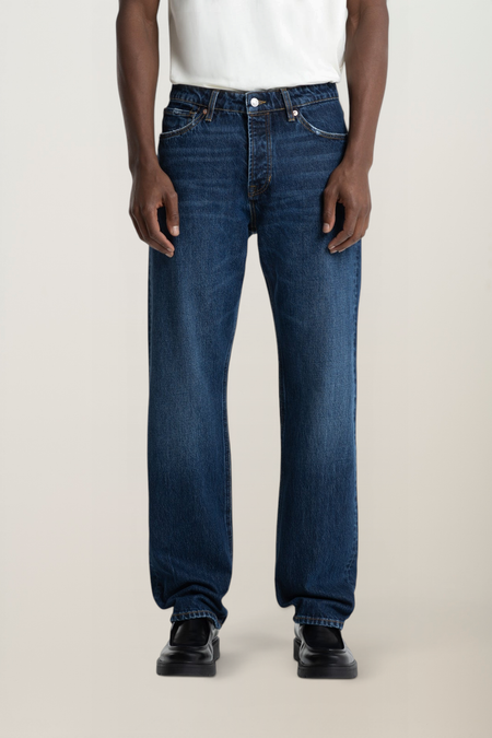 Jean droit large en coton bio | bleu foncé "Roy 15 oz. vintage worn"