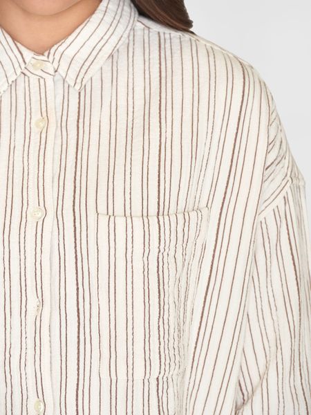 Chemise en coton bio | rayé marron "wrinkle stripe loose a-shape brown stripe" - Knowledge Cotton Apparel