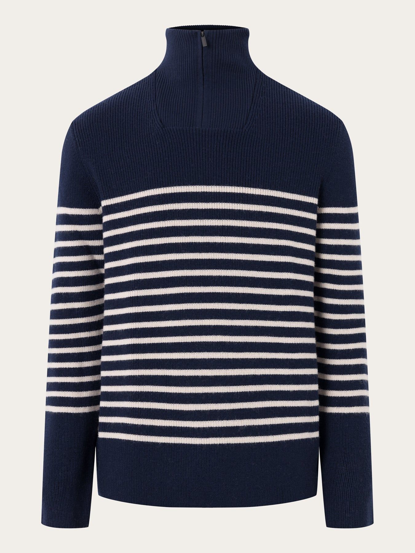 Pull col camionneur en laine bio | marine "1/2 neck zip merino wool rib knit blue stripe", Knowledge Cotton Apparel, photo 4