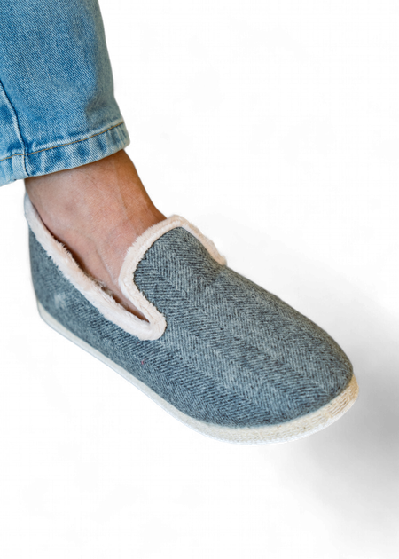Chaussons en laine francaise | gris "francine chevrons"