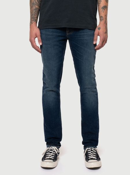 Jean slim bleu foncé délavé en coton bio - lean dean deep ocean