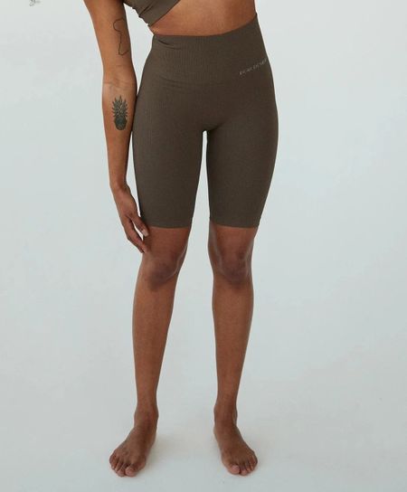 Short biker marron en recyclé - lena short rib brown