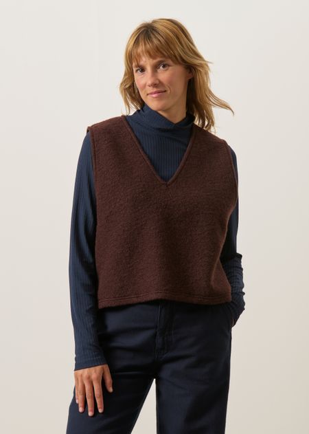 Pull sans manches en laine et coton bio | marron "Cropped vest - rosewood brown", Rotholz