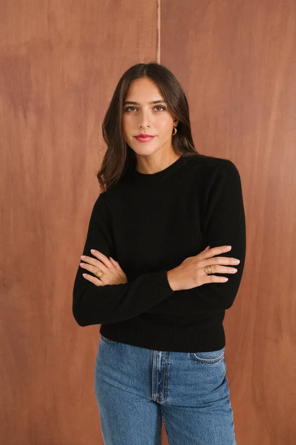 Pull droit en laine mérinos recyclée | noir, WeDressFair