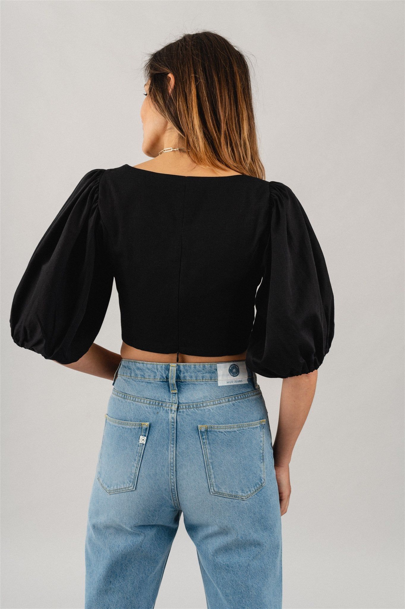Blouse manches bouffantes noire en coton bio - madalena black, Jan'n June, photo 4