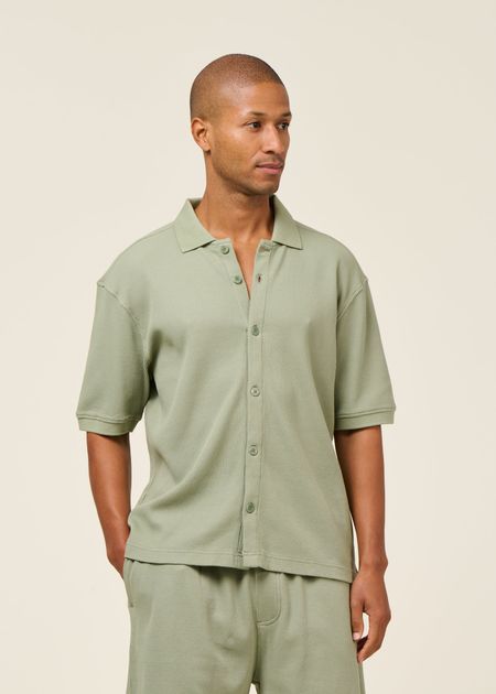 Chemise en coton bio piqué | vert clair "falkvik waffle iceberg green" - Dedicated