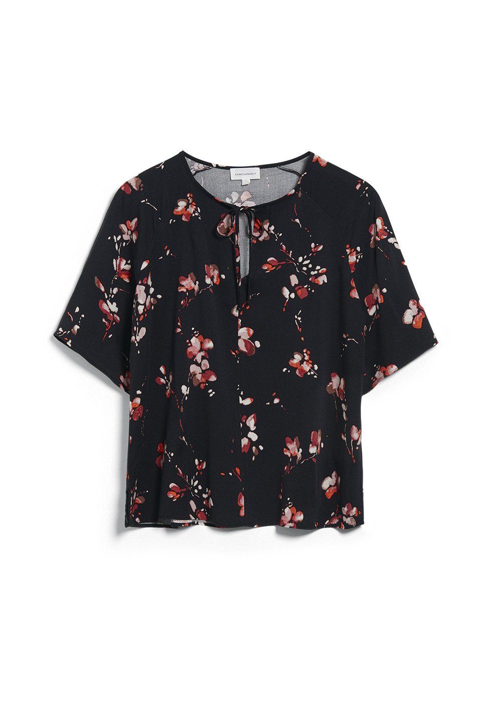 Blouse noire imprimé fleurie en viscose - pinjaa flower batik, Armedangels, photo 1