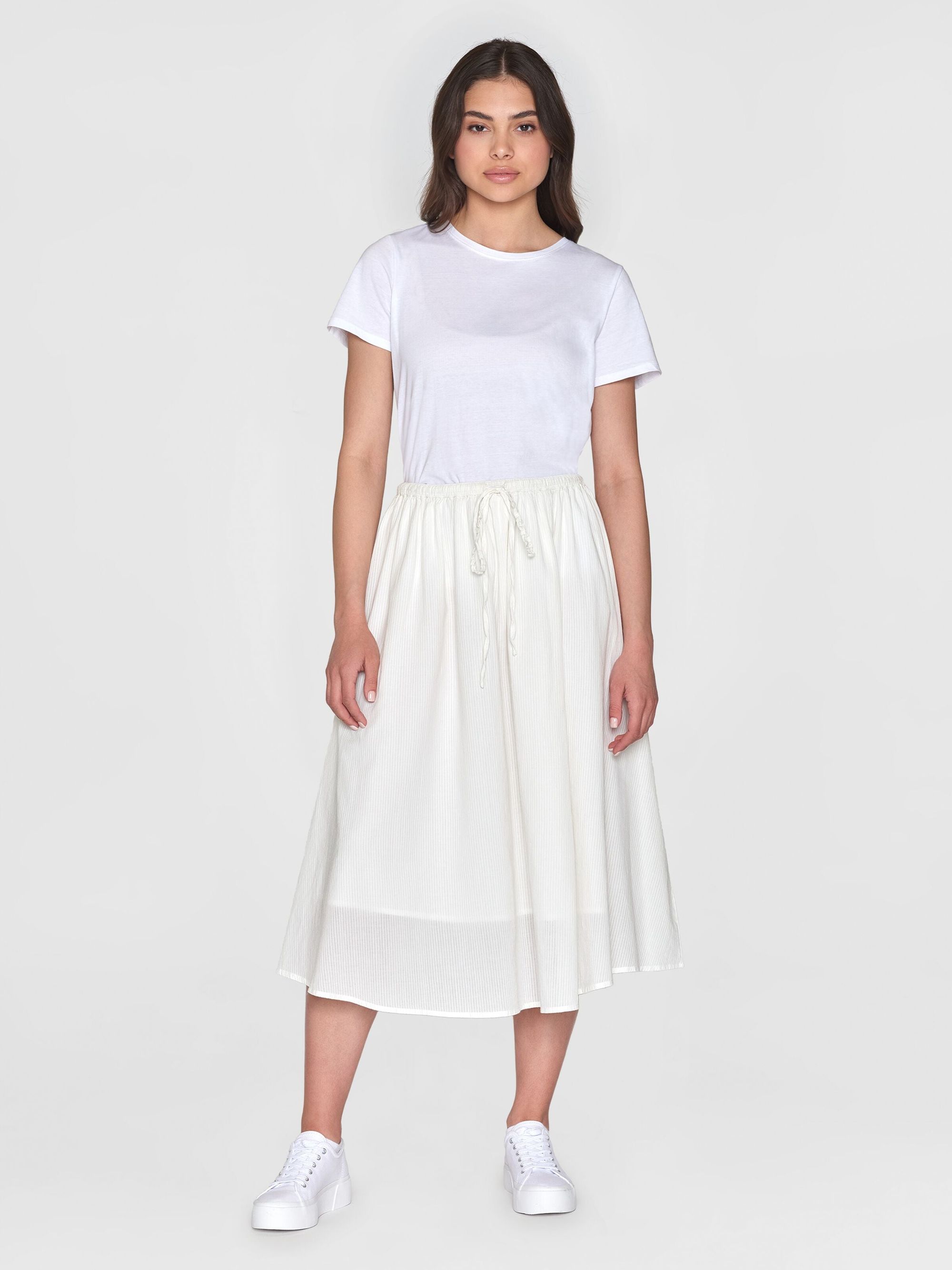 Midirock aus Bio-Baumwolle | Weiß gestreift "stripe structure a-shape mid-length skirt egret", Knowledge Cotton Apparel, Foto 4
