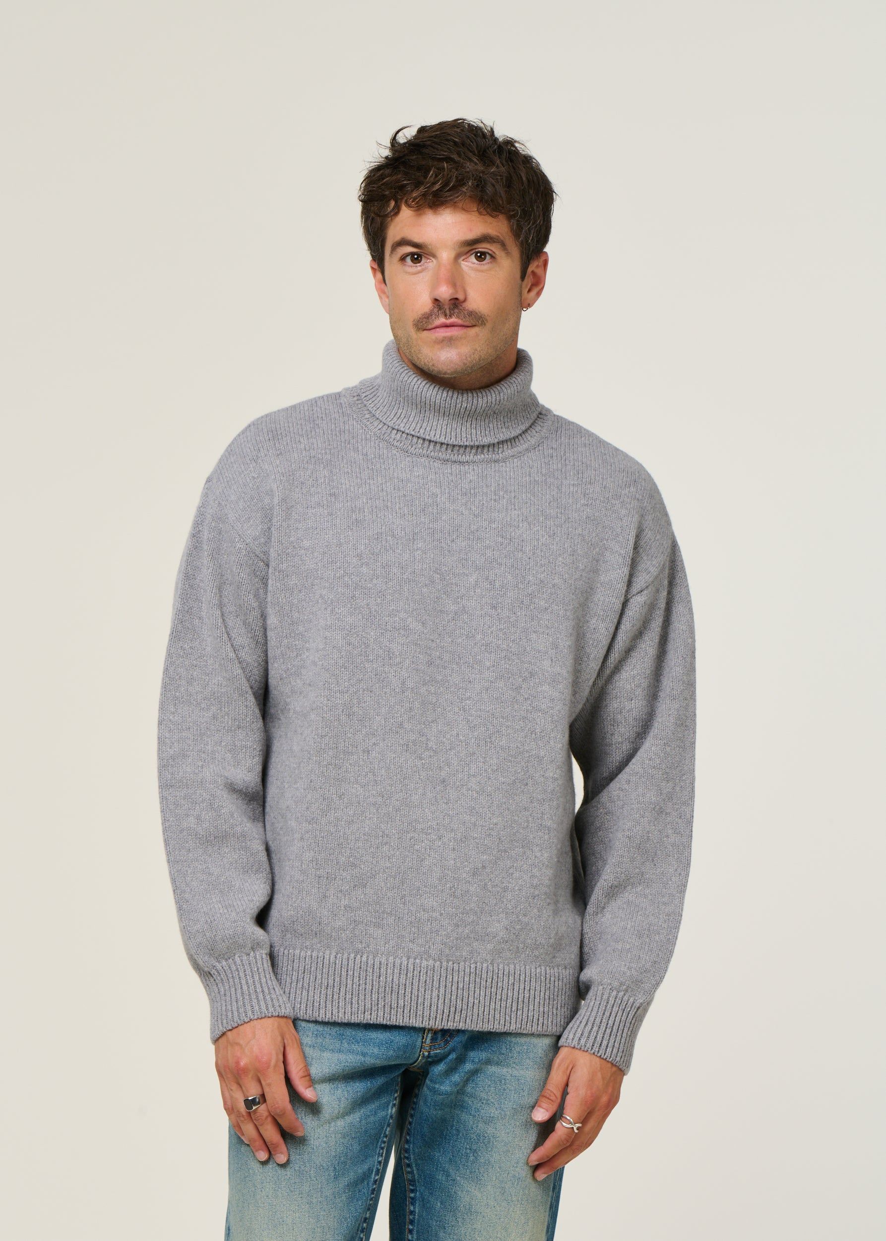 Pull col roulé en laine mérinos recyclée | gris "merino wool turtleneck heather grey", Colorful Standard, photo 1