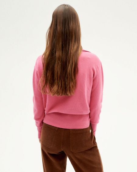 Pull col v en laine recyclée | rose "fuscia trash sheena knitted sweater", Thinking Mu, photo 4