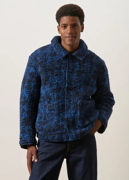 Veste Sherpa en laine et coton bio | bleu "Sherpa jacket - blue marled", Rotholz