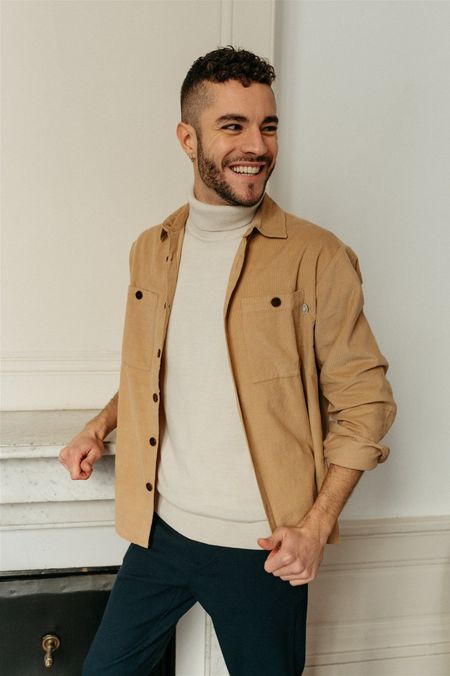 Surchemise beige en velours côtelé de coton bio - bes camel