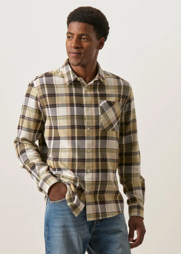 Chemise flanelle en coton bio | multicolor "Dune regular checked flannel shirt - brown check", Knowledge Cotton Apparel