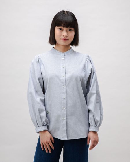 Chemise en coton bio | bleu "pinstripes romantic cotton blouse - indigo"